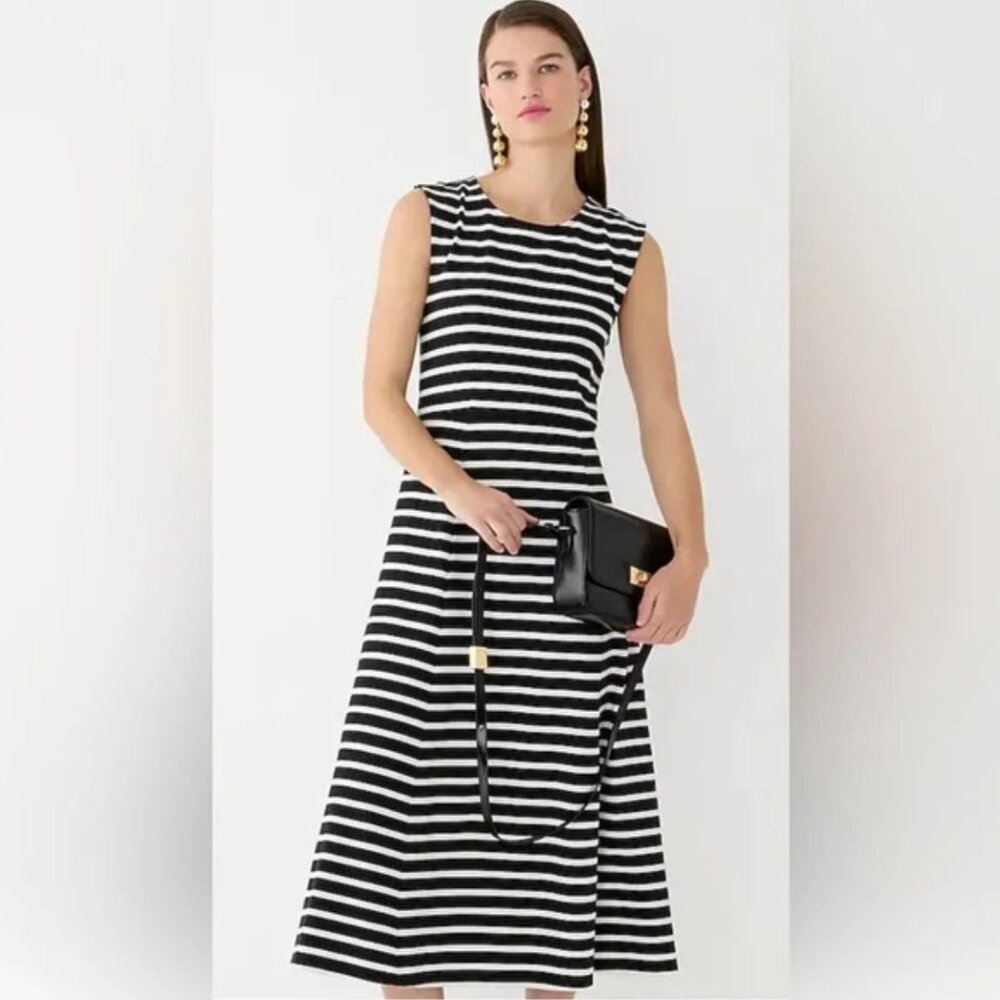 J. Crew Cap sleeve knit midi dress BP914 Perfect Black Stripe XS